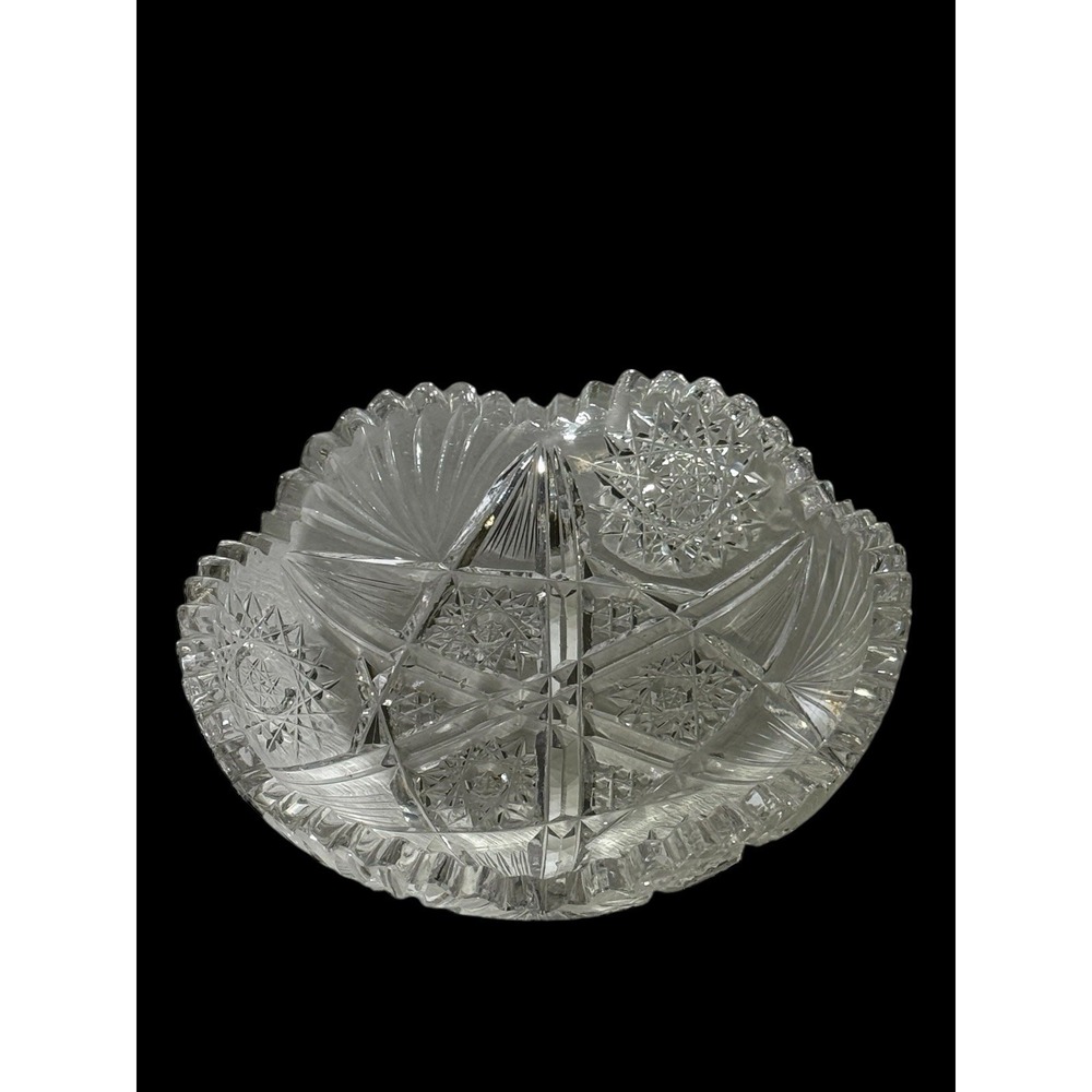 ABCG American Brilliant Cut Glass 6"Low Bowl Fan & Hobstar Pattern c.1910